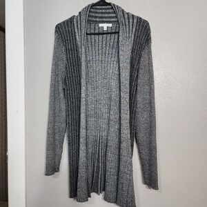 Notations Cardigan Women's XL Open Front Gray Ribbed Long‎ Sleeve Lightweight